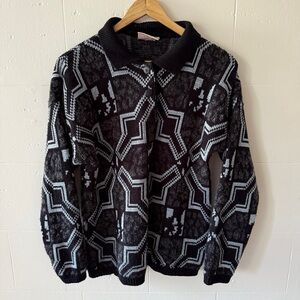 Vintage SNAP Geometric Knit Grandpa Sweater